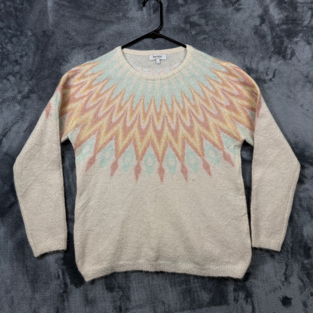 Bartolini Sweater Womens L Cream Mohair Alpaca Knit Fair Isle Sunburst Excellent